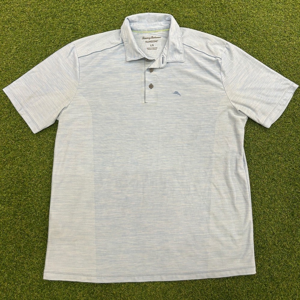 Tommy Bahama IslandZone Mens Large Blue Heathered Short Sleeve Polo Shirt L